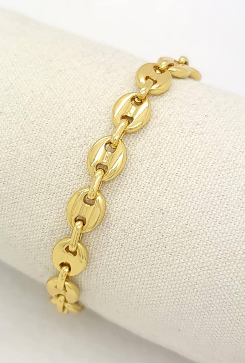 Grossiste Bijoussimo - Bracelet acier enfant doré mailles grains de café (7x9# 15cm)