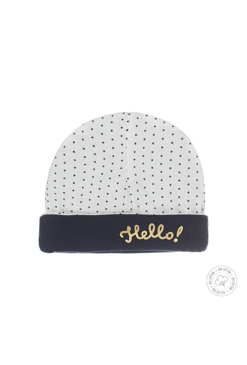 Grossiste BLUE WHITE - Bonnet réversible marine et blanc à motif en coton bio