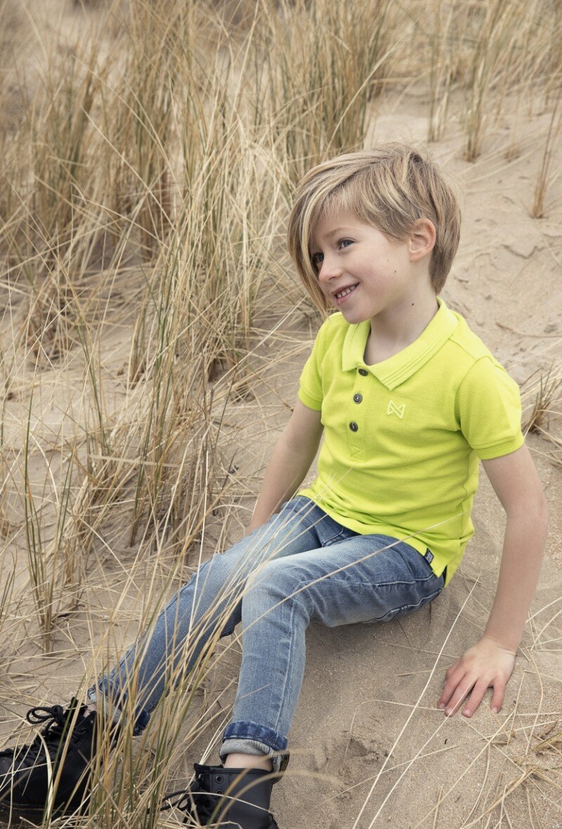 Grossiste BLUE WHITE - Polo à manche courte jaune fluo en coton bio