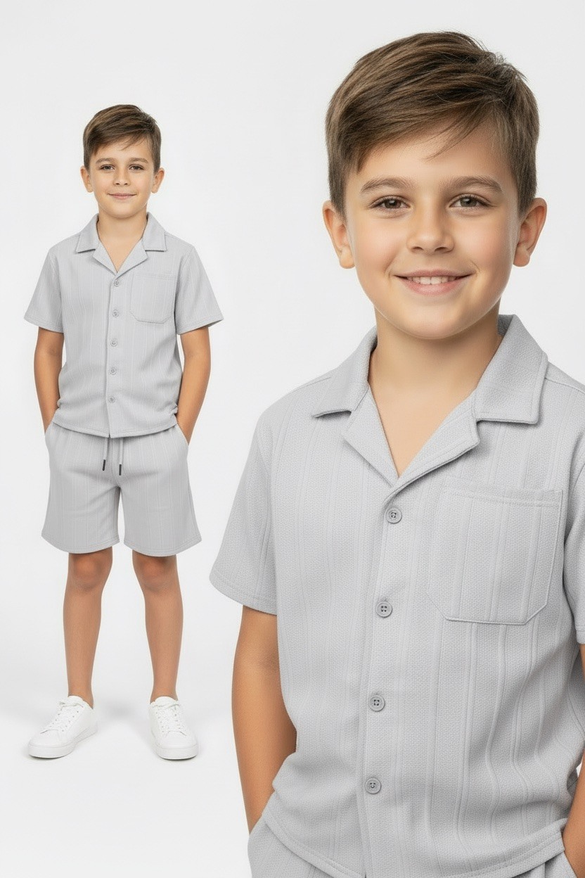 Grossiste Boomkids - Ensemble chemise short à motif rayure