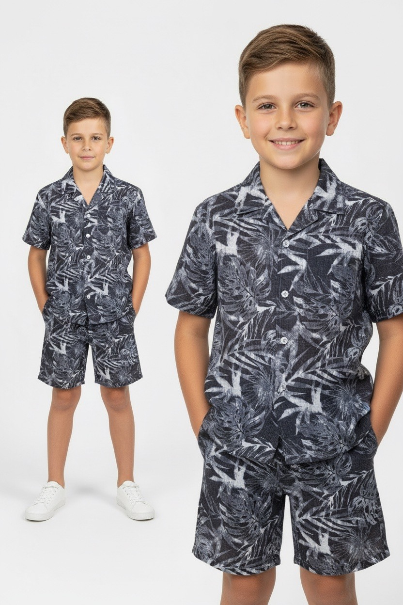 Grossiste Boomkids - Ensemble chemise short à motif feuille