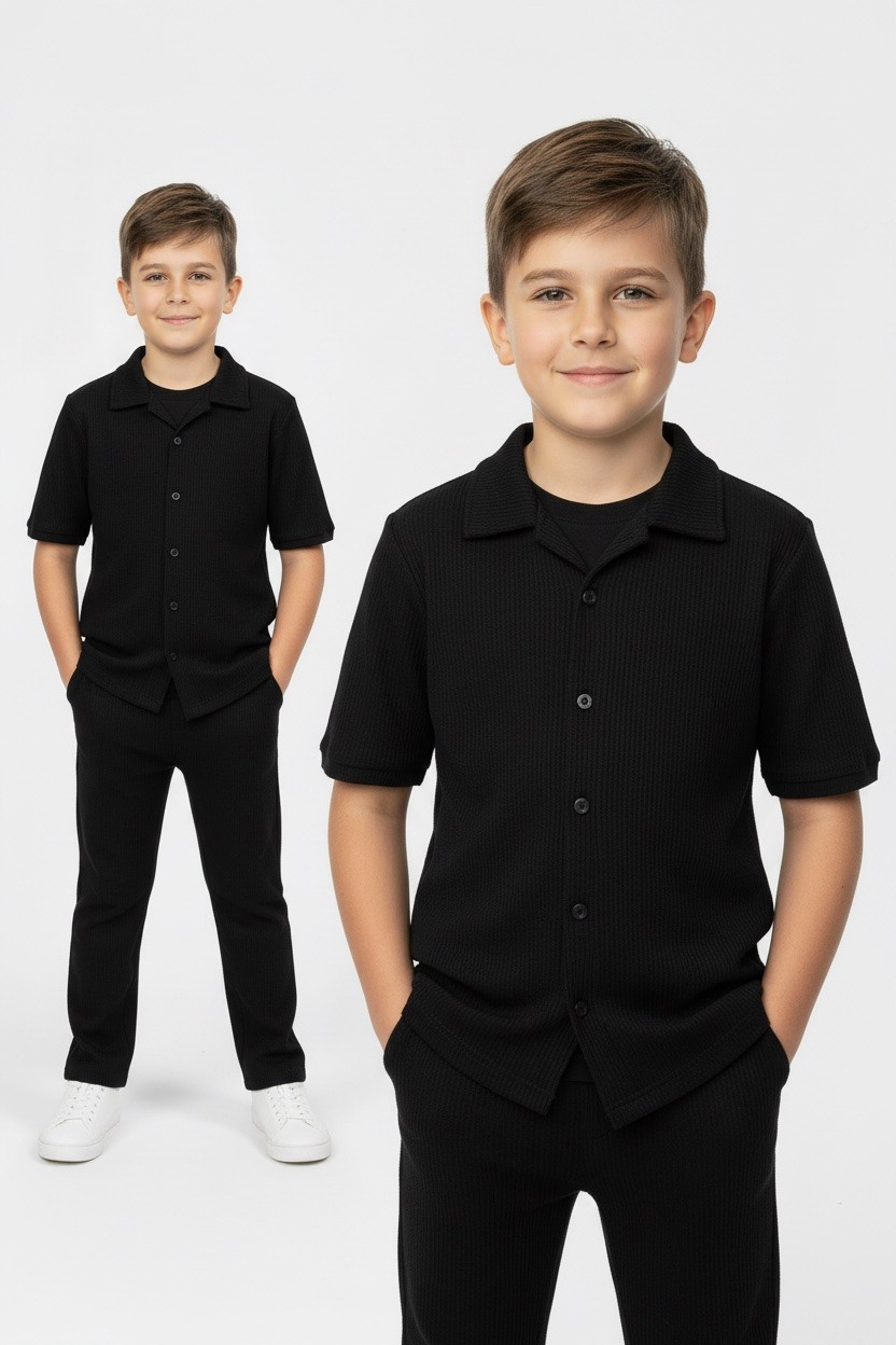 Grossiste Boomkids - Ensemble chemise pantalon avec rayure en relief