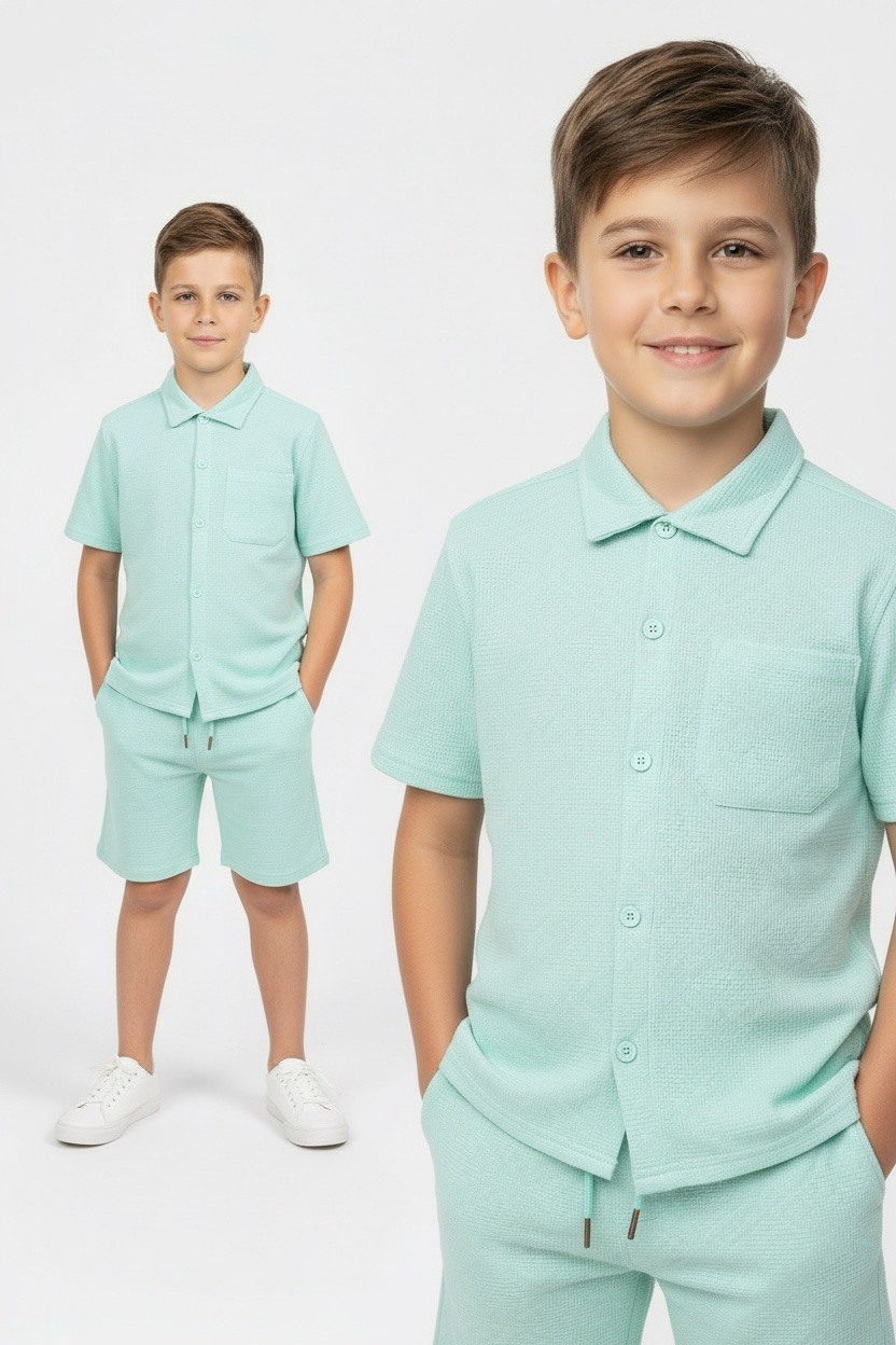 Grossiste Boomkids - Ensemble chemise short avec motif gaufré