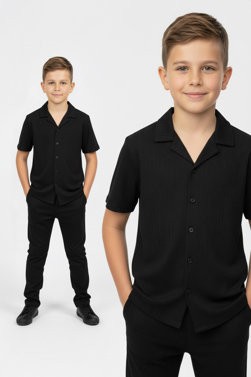 Großhändler Boomkids - Kinder-Set Hemd und Hose mit geprägten Stofflinien