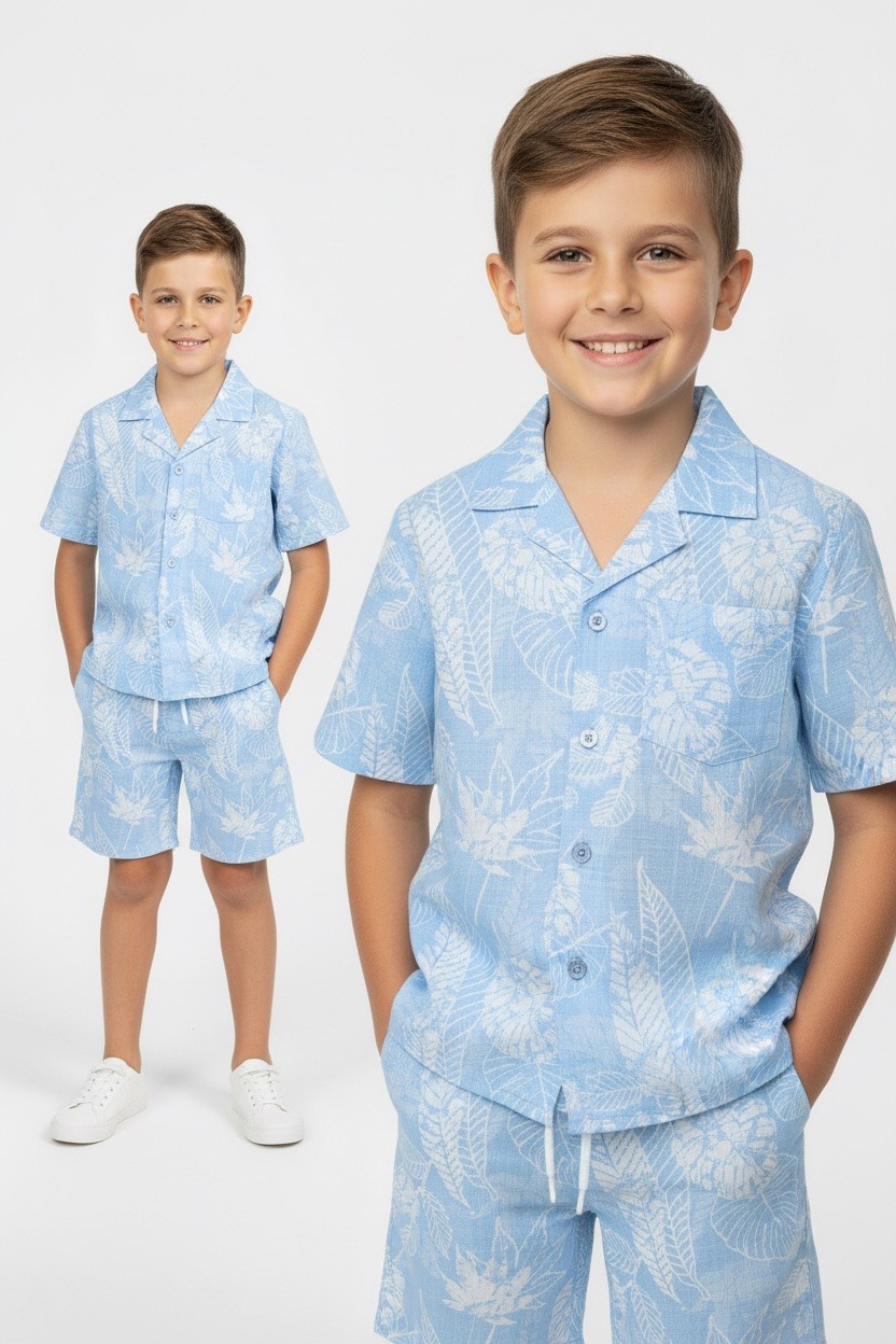 Grossiste Boomkids - Ensemble chemise short avec motif feuille