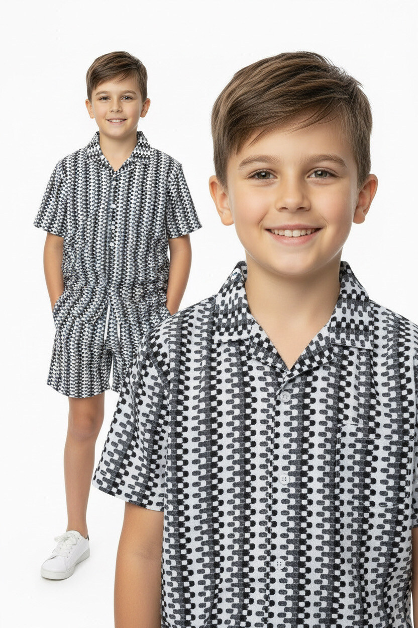 Mayorista Boomkids - Conjunto de camisa y pantalones cortos con estampados