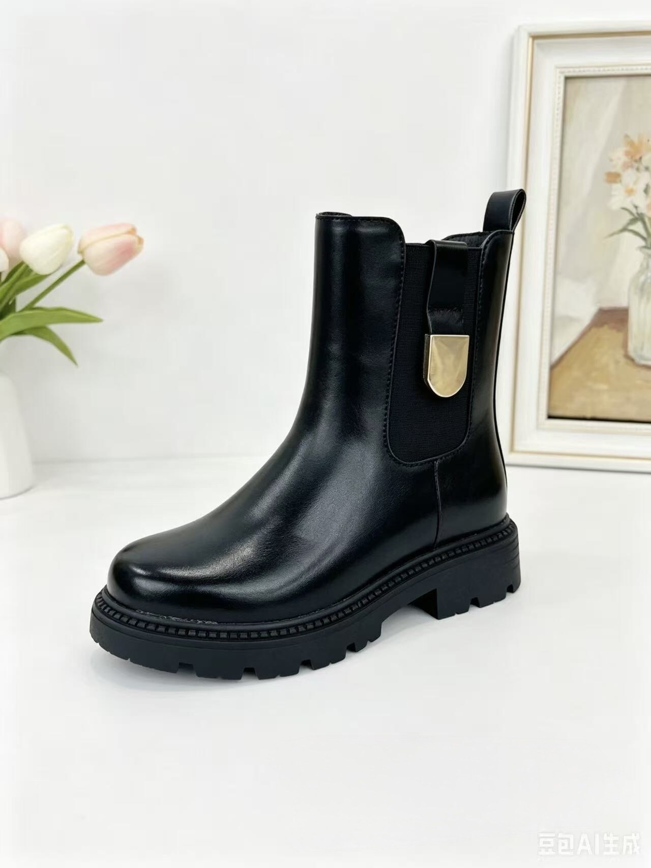 Grossista C&C Chaussures - Stivaletti neri imbottiti per ragazza con accessorio dorato laterale