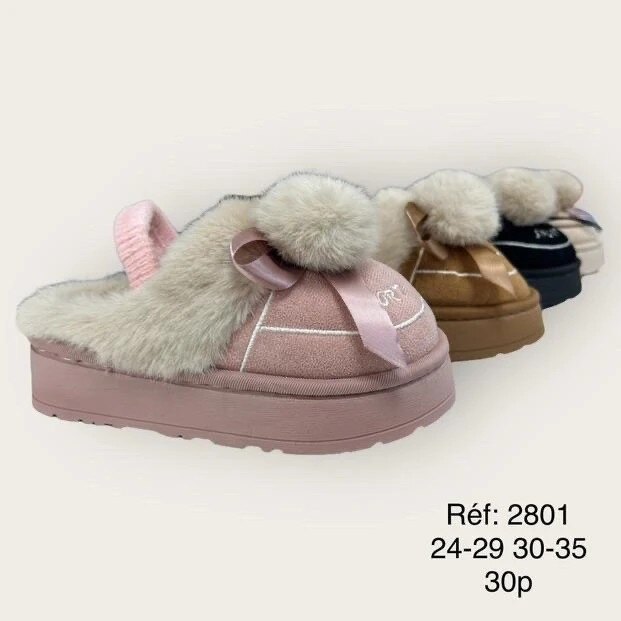 Grossiste C&C Chaussures - Chausson compensé noeux et pompom