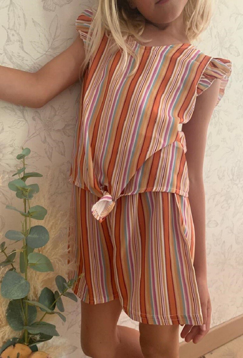 Mayorista Camille de Paris - Mono corto a rayas con lazo en la espalda y fabricación francesa COLLECTION MINI ME F4/14 años