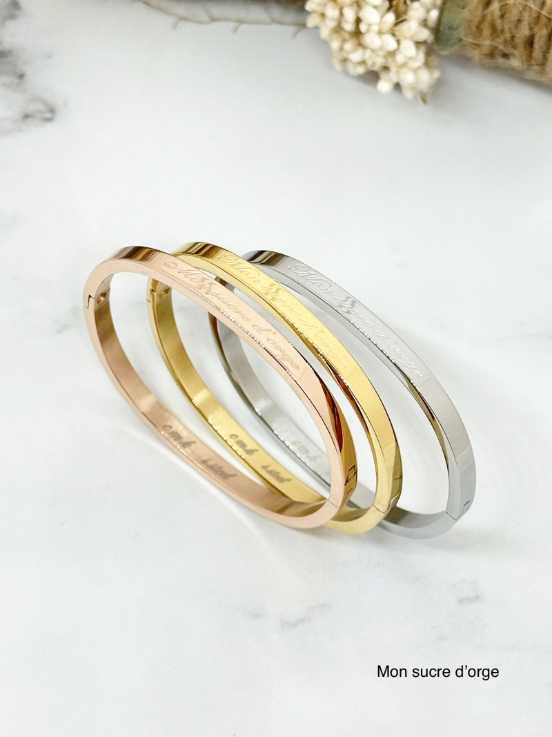 Grossiste Ceramik - Bracelet Jonc enfant en Acier 316L avec Message Mon sucre d'orge