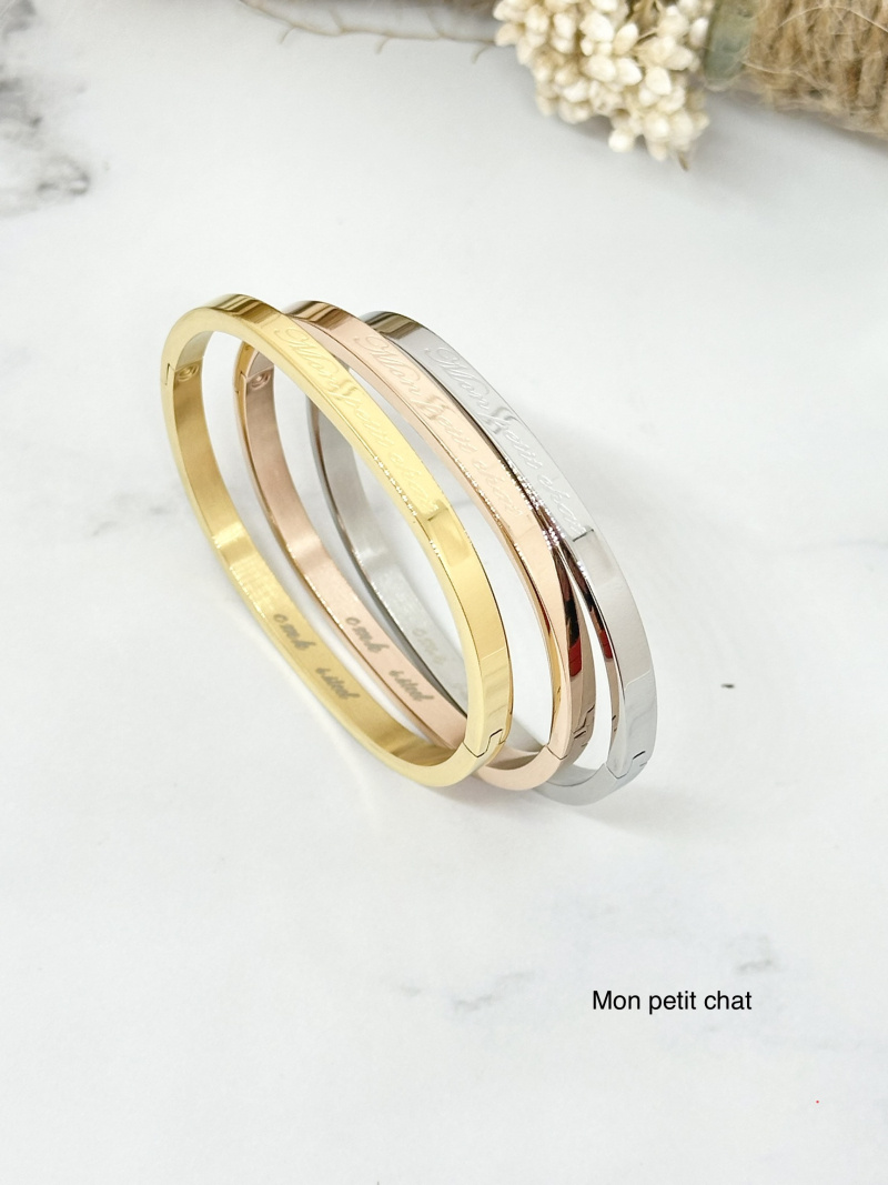 Grossiste Ceramik - Bracelet Jonc enfant en Acier 316L avec Message mon petit chat