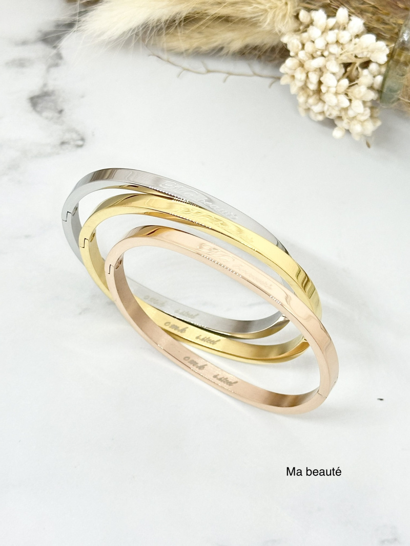 Grossiste Ceramik - Bracelet Jonc enfant en Acier 316L avec Message Ma beauté
