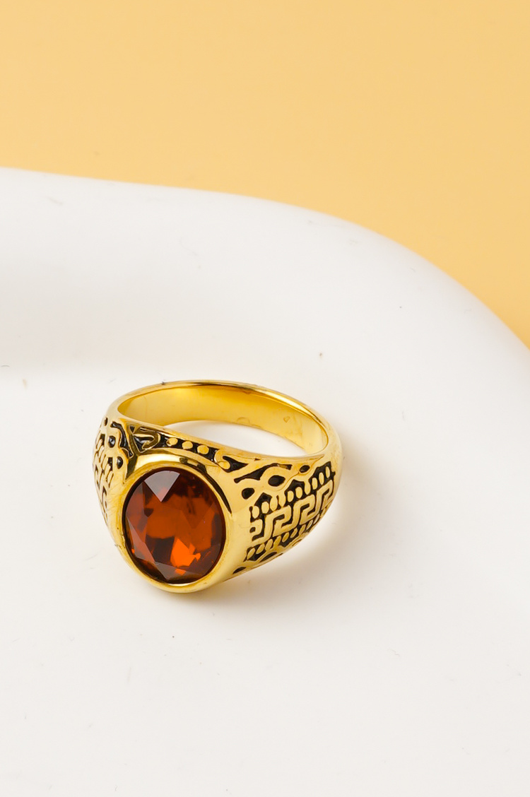 Grossista Ceramik - Anello per bambini con pietra rossa in acciaio inossidabile dorato – Taglie US 2–8 / FR 41–57