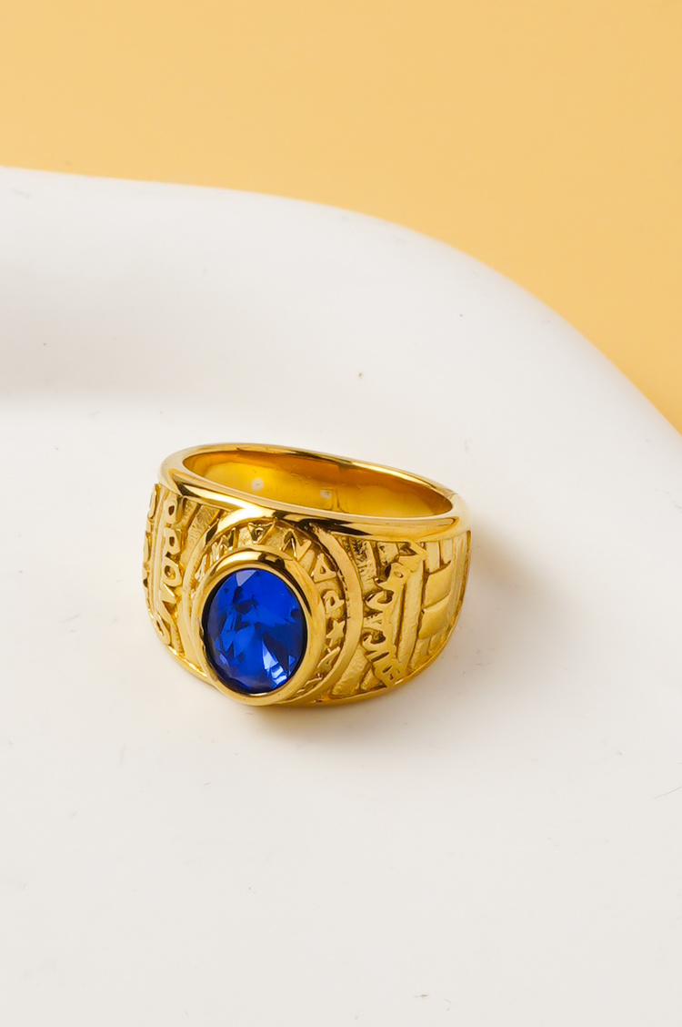Grossista Ceramik - Anello per bambini con pietra blu in acciaio inossidabile – Colore a scelta Oro o Argento – Taglie US 2–8 / FR 41–57