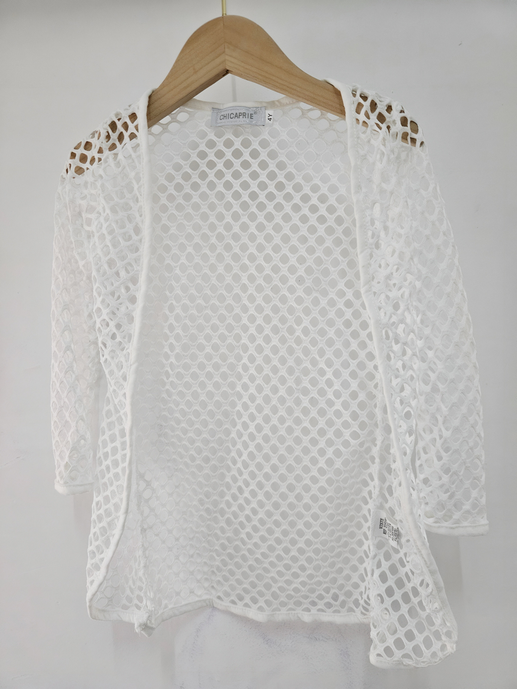 Grossiste Chicaprie - Gilet Bain Plage Uni Maille Crochet Manches Longues Fille