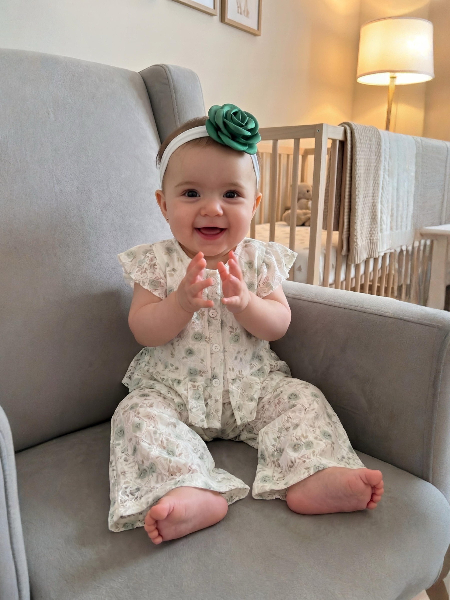 Grossiste Chicaprie - Ensemble Top Et Pantalon Fluide Et Légère Imprimé Florale Style Dentelle Bébé Fille