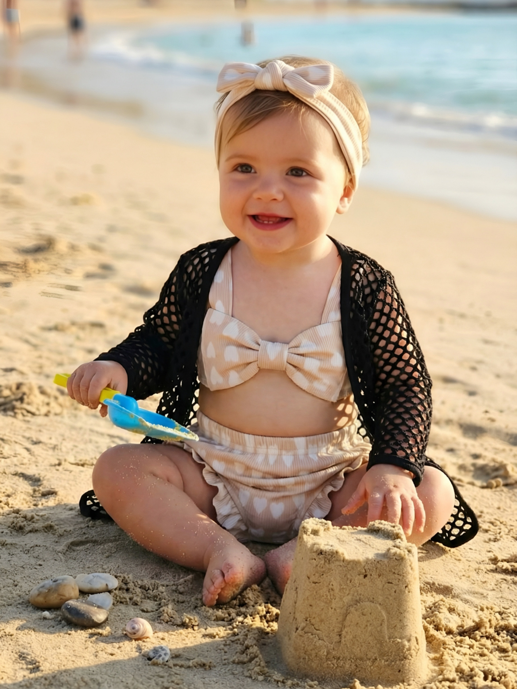 Großhändler Chicaprie - Einfarbige Langarm-Netzjacke Strand Baby Mädchen