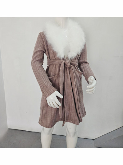 Grossista Chicaprie - Cardigan Lungo in Maglia Unita con Collo in Finta Pelliccia Spessa, Stile Chic Cocoon per Ragazze Grossista Chicaprie - Cardigan Lungo in Maglia Unita con Collo in Finta Pelliccia Spessa, Stile Chic Cocoon per Ragazze