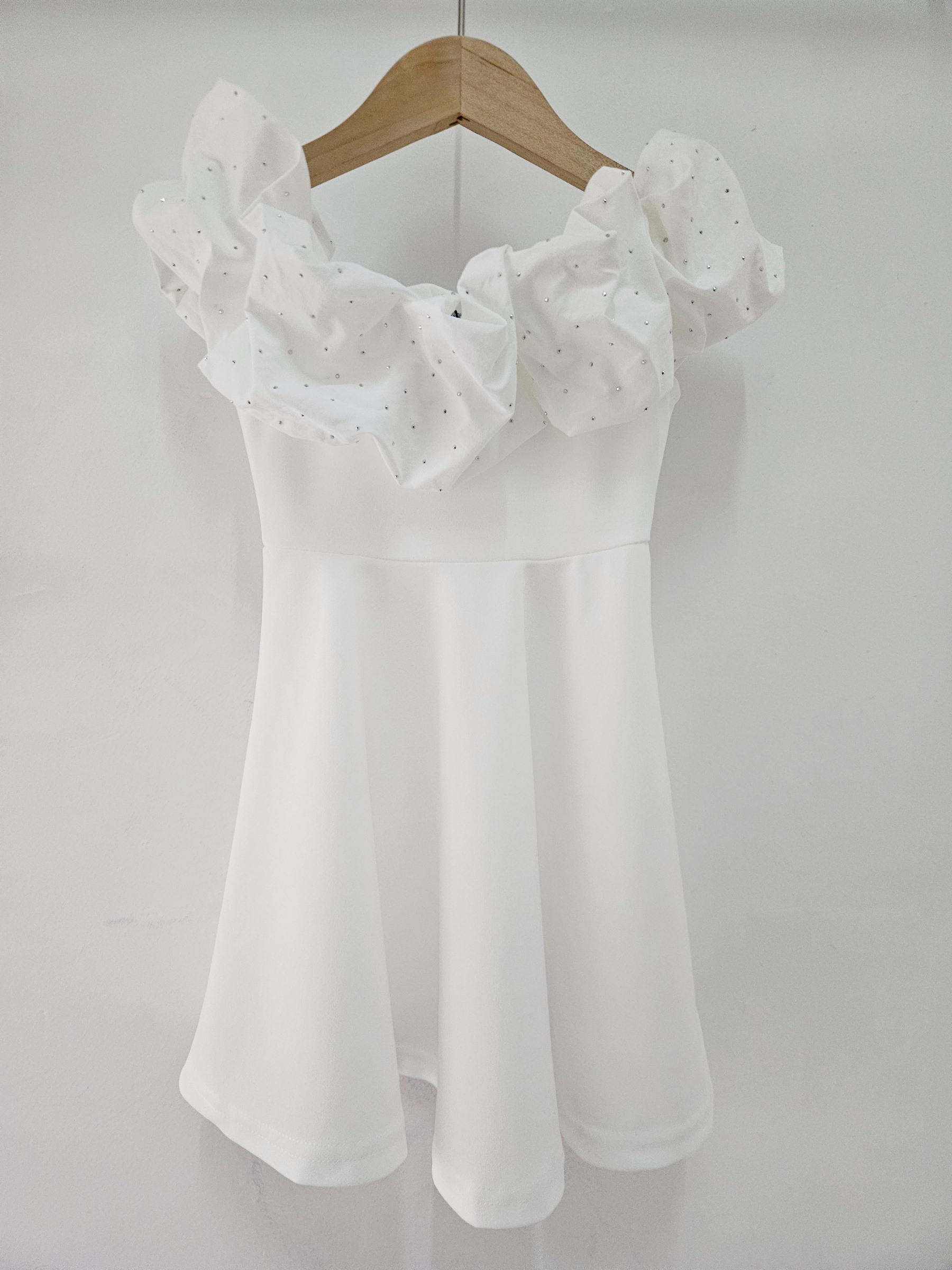 Grossiste Chicaprie - Robe Sans Manches Avec Col Volumineux Pailleté Et Bas Plissée Unie Fille