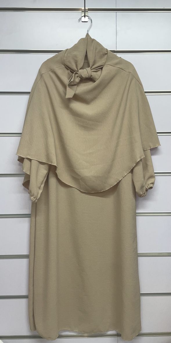 Grossista CHIC COOL - Set due pezzi con abito abaya a girocollo con colletto foderato khimar in stile jazz