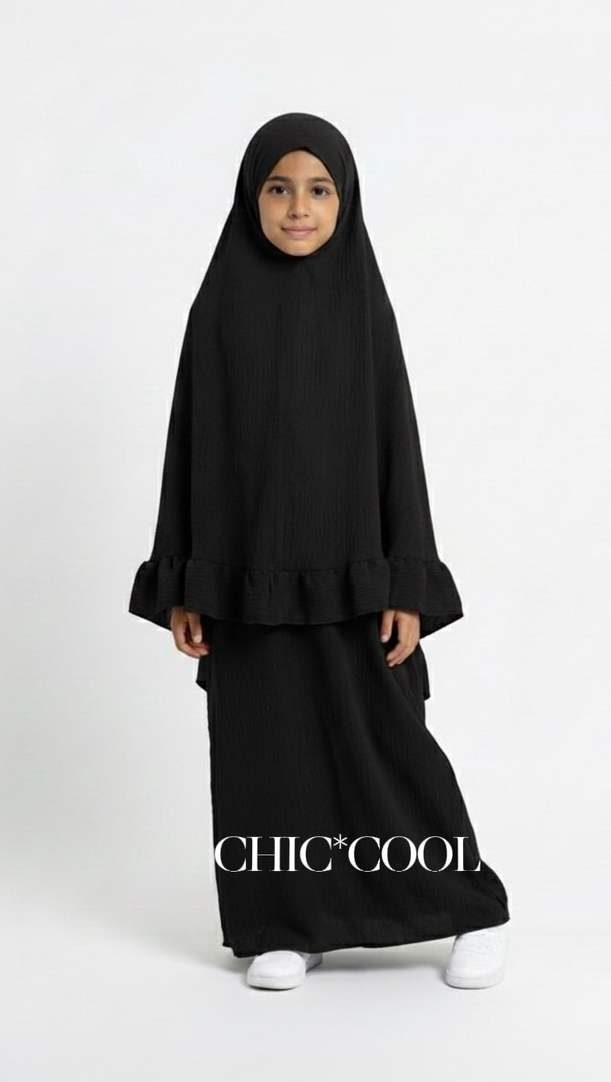 Wholesaler CHIC COOL - Ruffled collar khimar set with elastic sleeve abaya