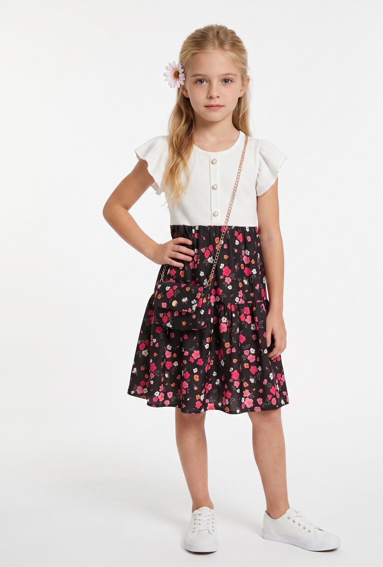 Großhändler CHIC COOL - Blumenkleid mit Tasche