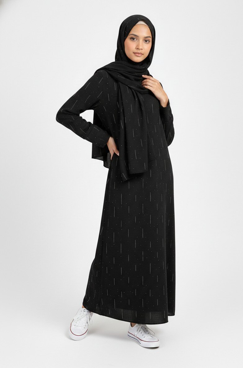 Grossiste CHIC COOL - Abaya foulard intégré jazz avec strass grande taille 12-12-14-14-16-16