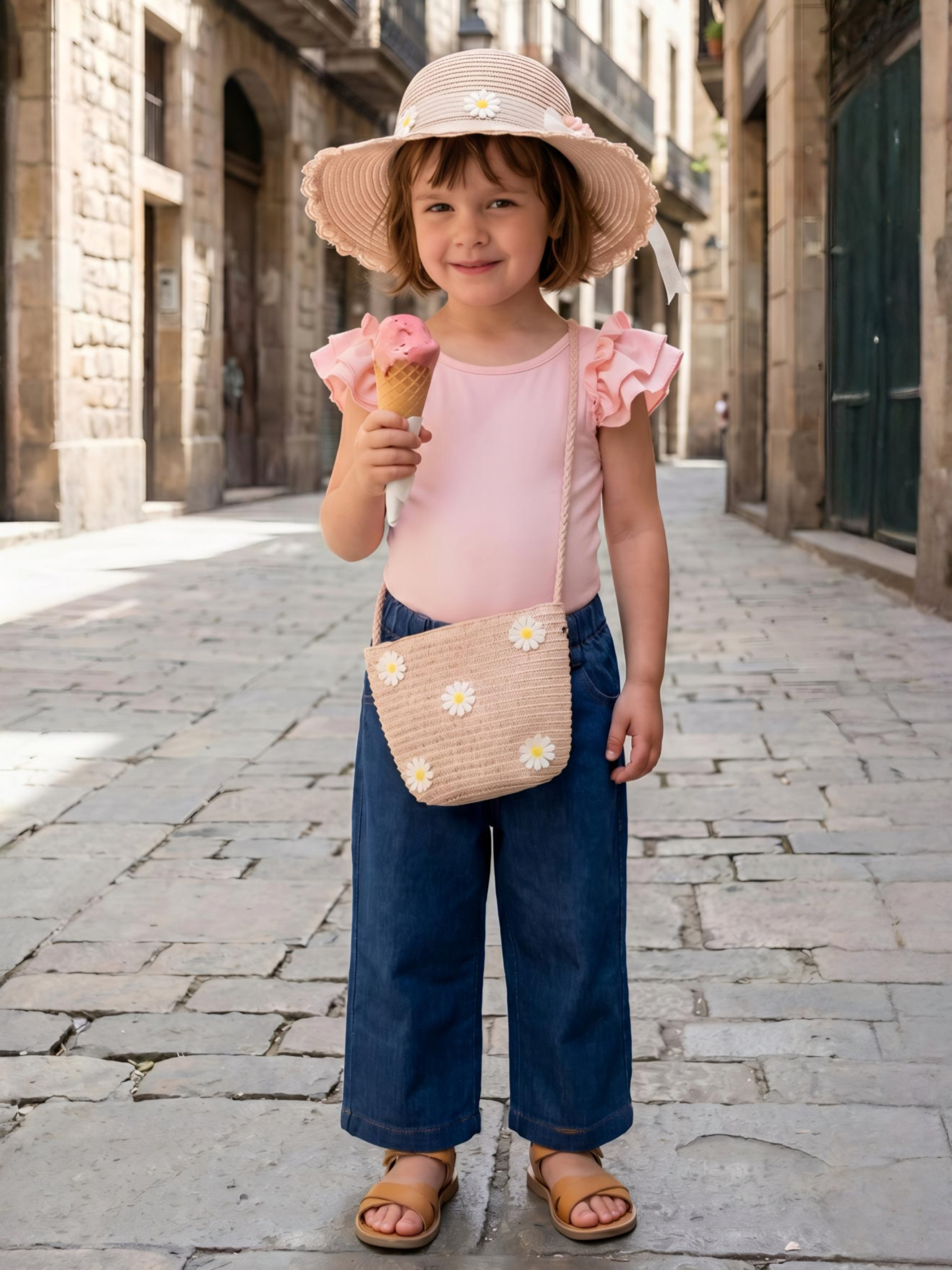 Grossista Chicaprie - Costume da bagno intero monocolore con spalle a volant per ragazze