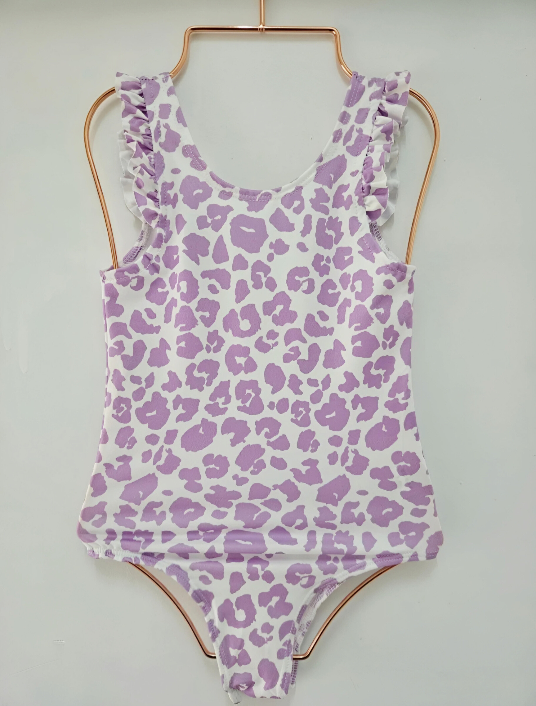 Grossiste Chicaprie - Maillot De Bain Plage Une Pièce Imprimé Léopard Pastel Dos Nu Fille