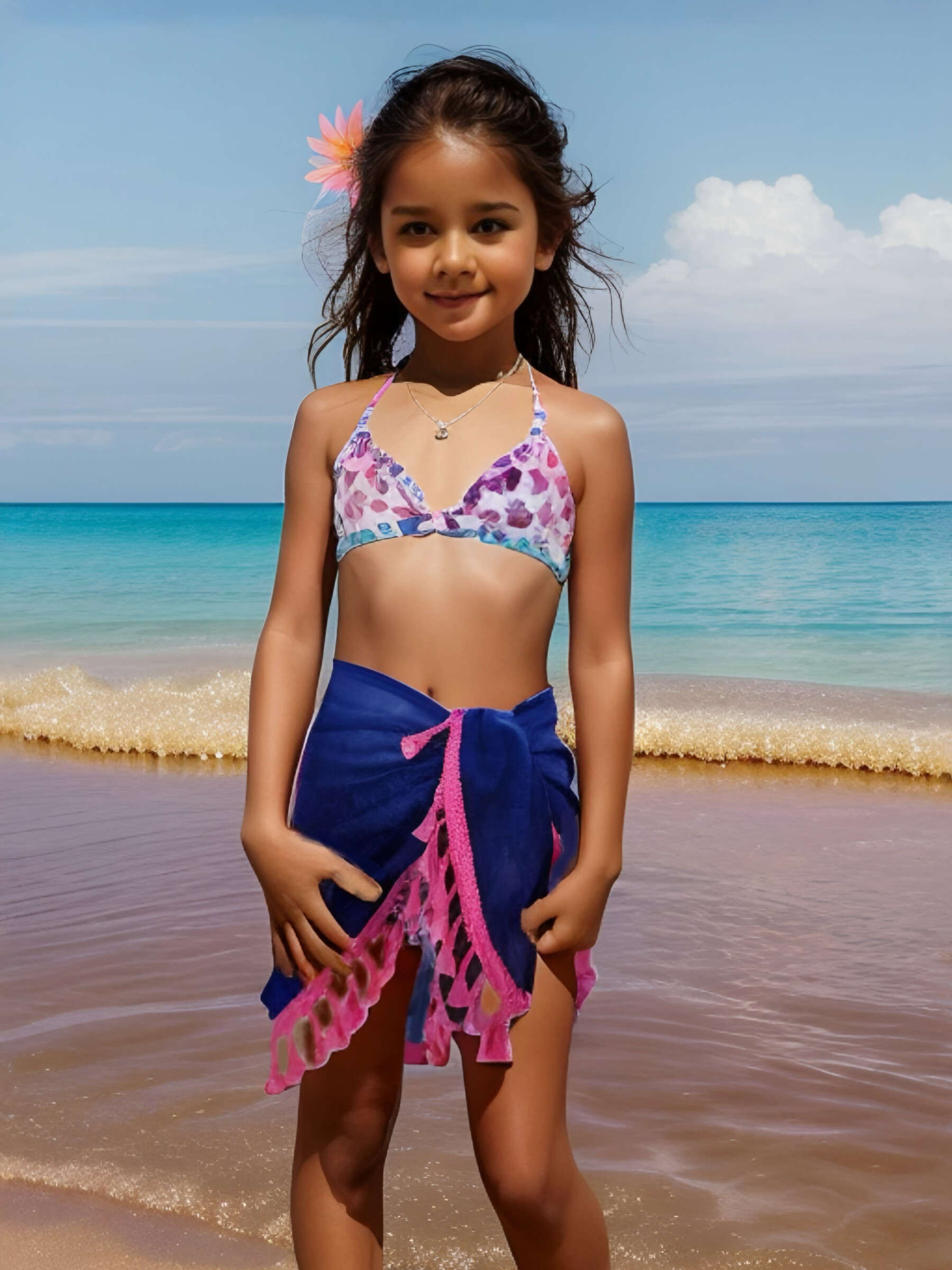 Wholesaler Chicaprie - Two-piece leopard print swimsuit for girls with fringe pareo