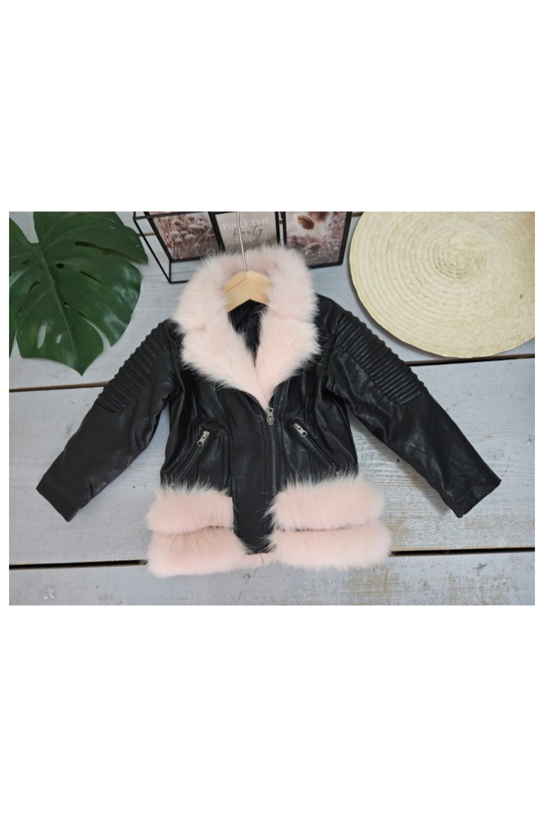 Wholesaler Chicaprie - Girls' Faux Leather Jacket With Faux Fur Collar