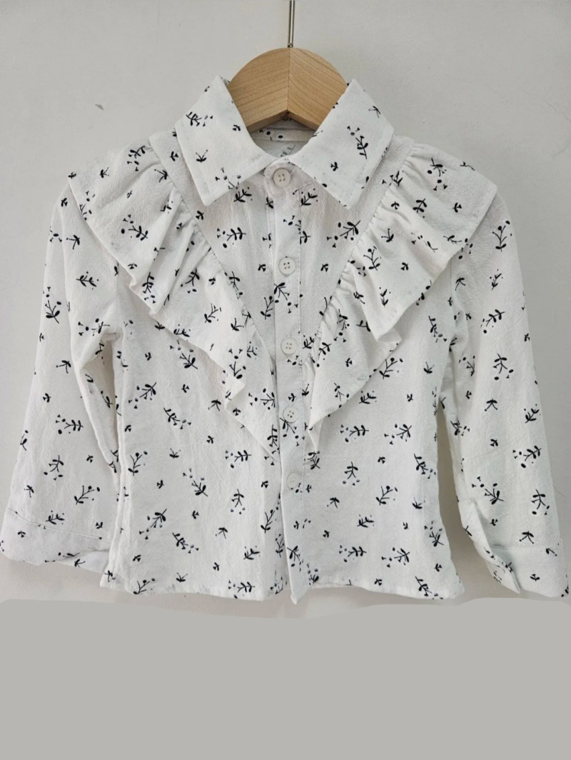 Mayorista Chicaprie - Blusa de manga larga floral colorida con volantes y botones para niña