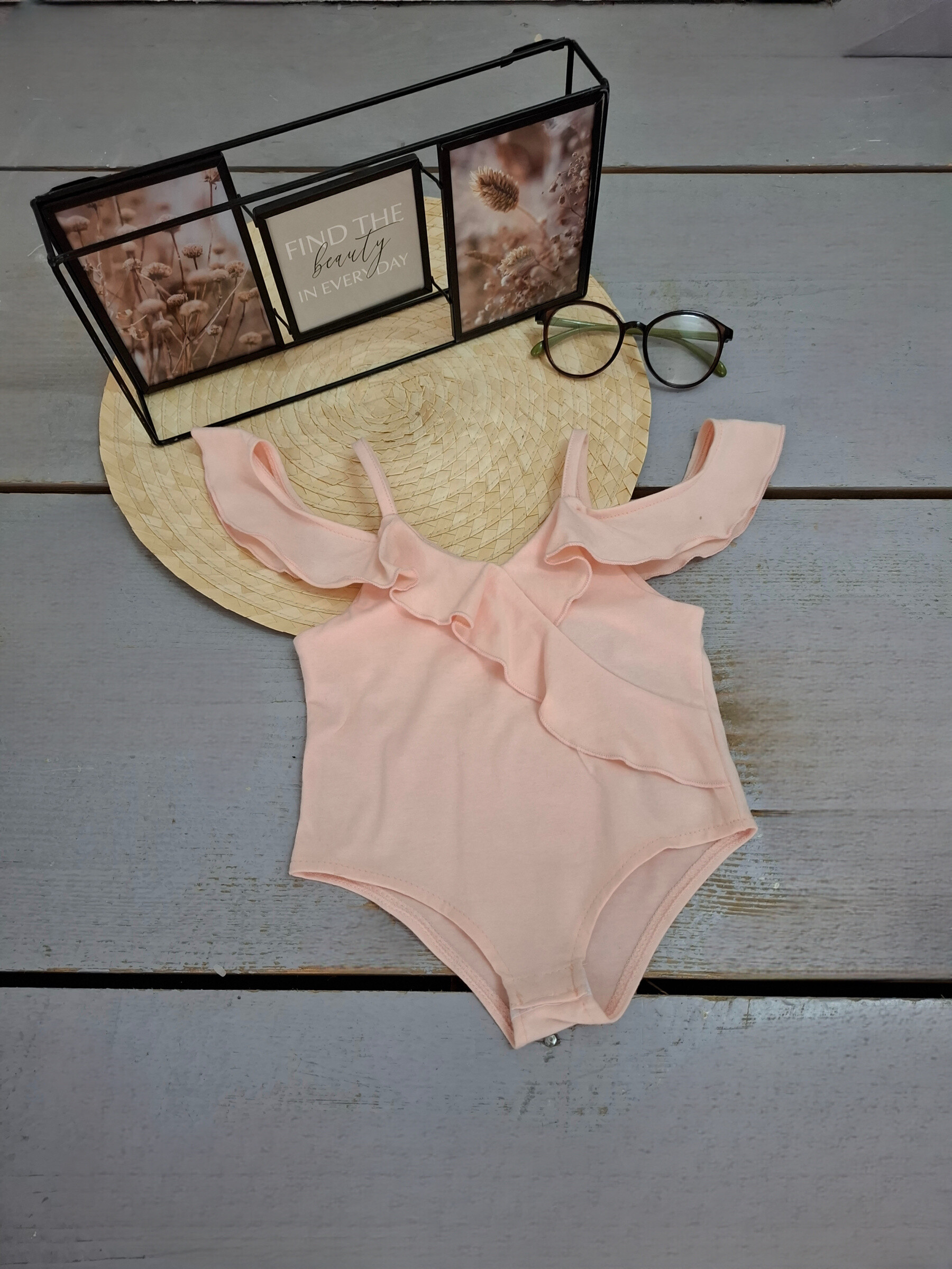 Grossiste Chicaprie - Body Manches A Epaules Dénudées Avec Volants Croisés Fille