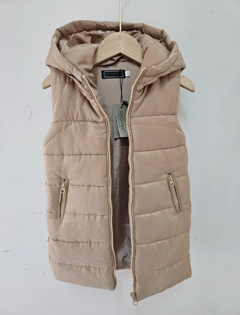 Grossiste Chicaprie - Doudoune Sans Manche Unie Rembourrée À Capuche Froid Cocon Urbain Fille