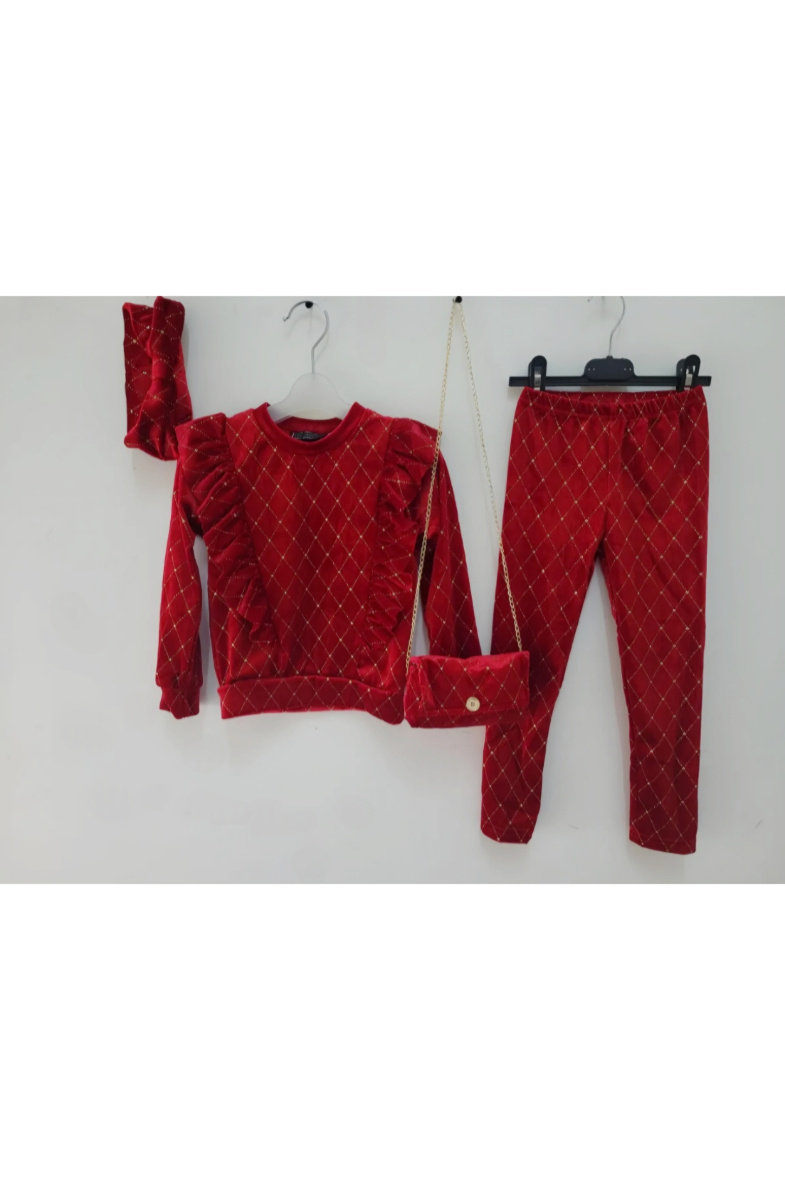 Grossista Chicaprie - Completo top e pantaloni da ragazza in velluto e paillettes