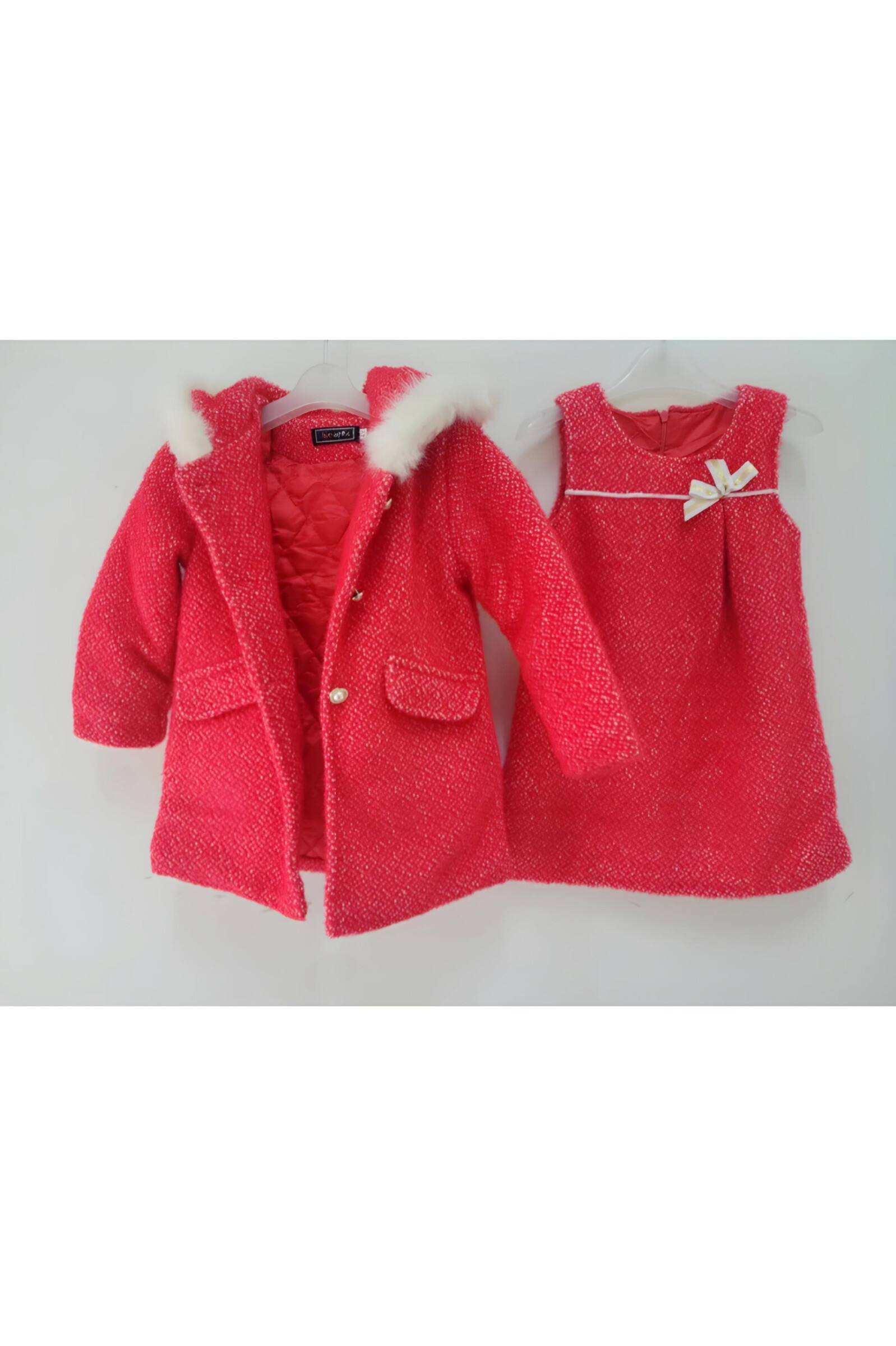 Wholesaler Chicaprie - Girls' Faux Fur Coat And Bow Dress Set