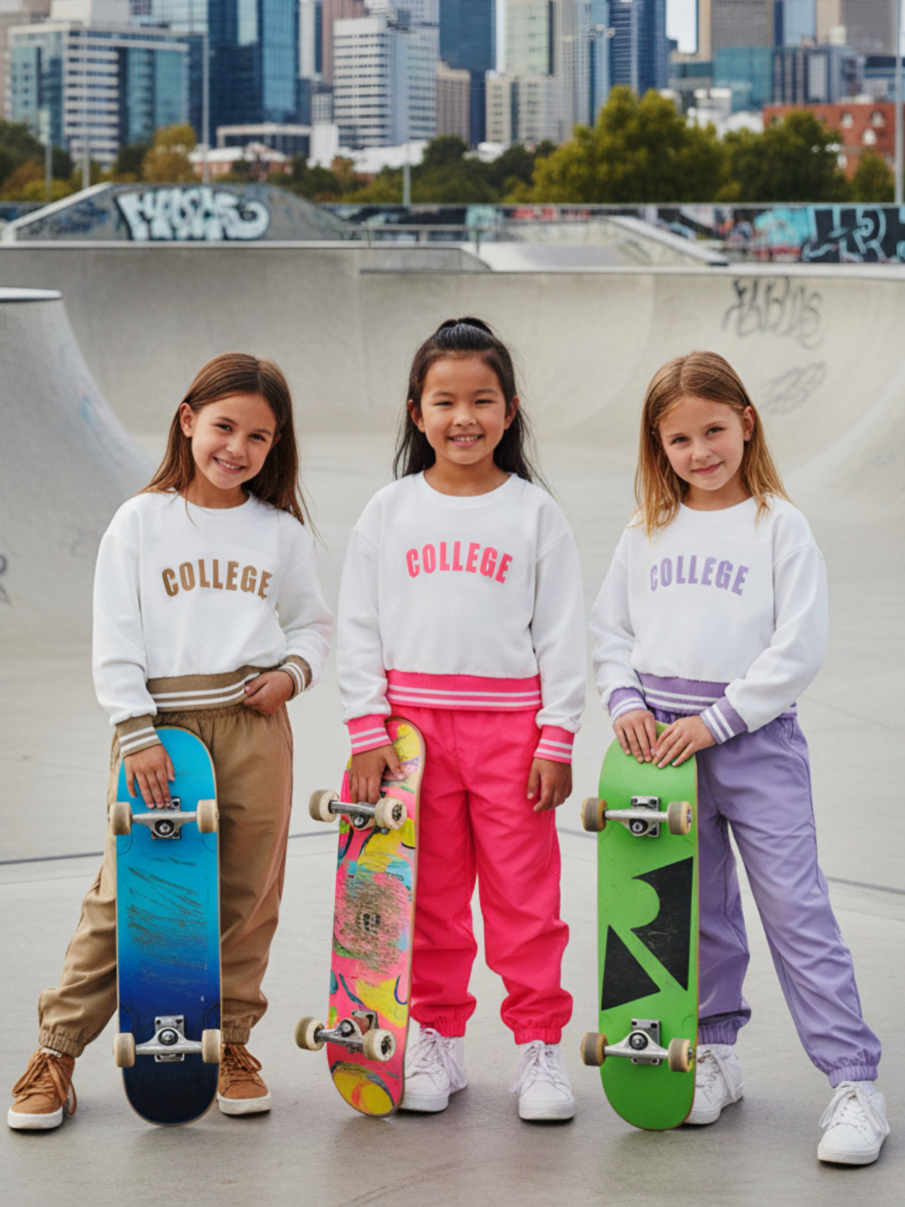 Grossista Chicaprie - Completo sportivo da ragazza con maglia stile college old school e pantaloni tinta unita