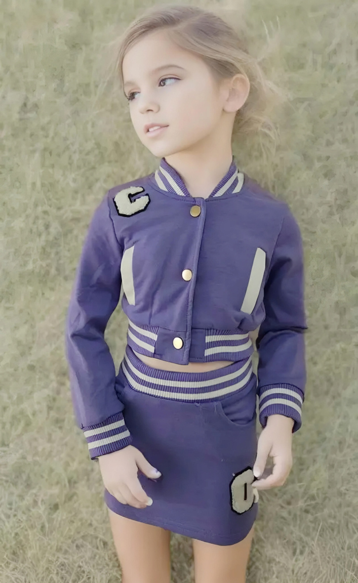 Grossiste Chicaprie - Ensemble Fille Gilet et Jupe Courte Rayures Sport Style Old School Fille
