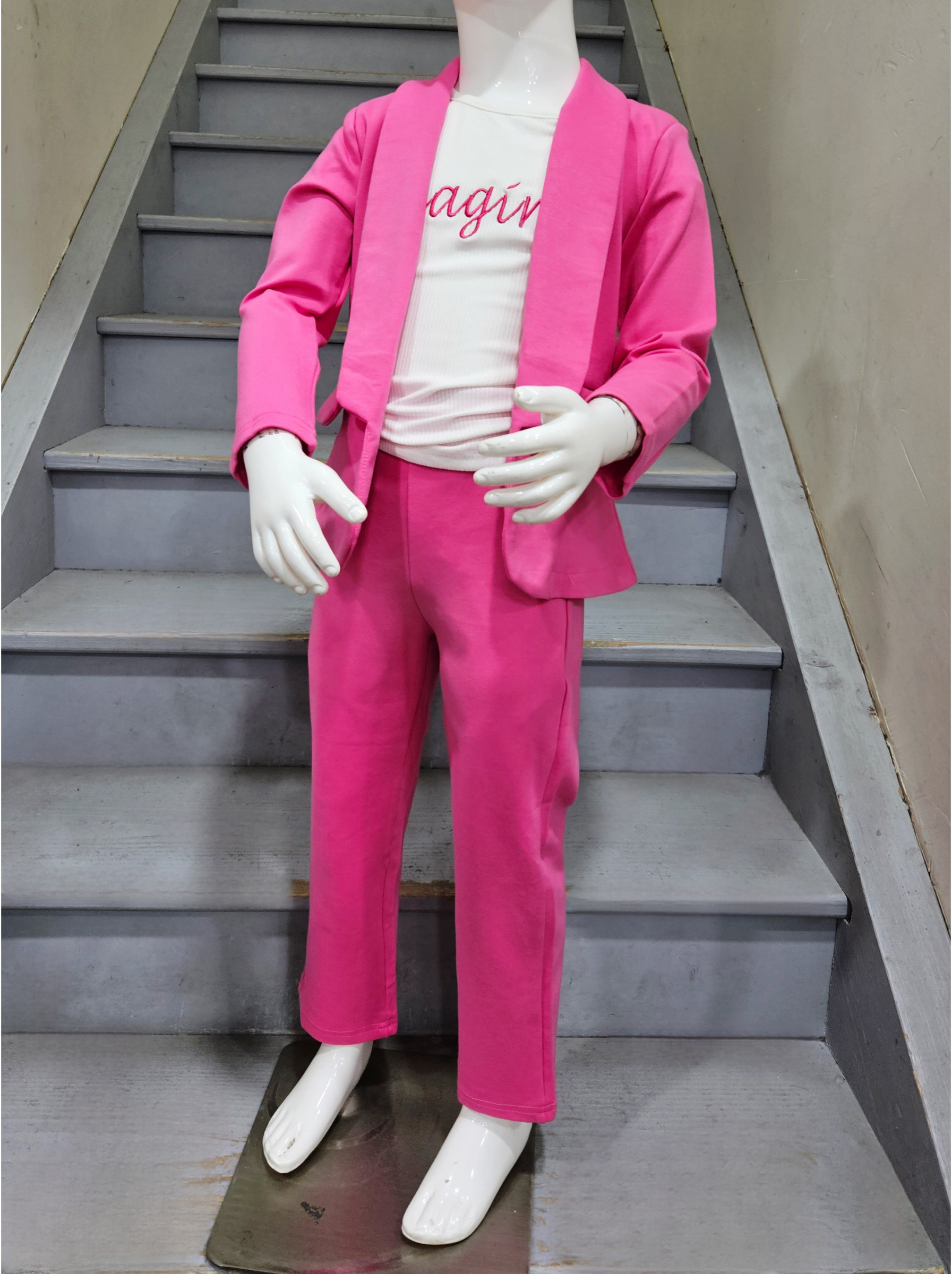 Großhändler Chicaprie - Mädchen Set bestehend aus einem einfarbigen Casual-Chic Blazer, Hose und T-Shirt