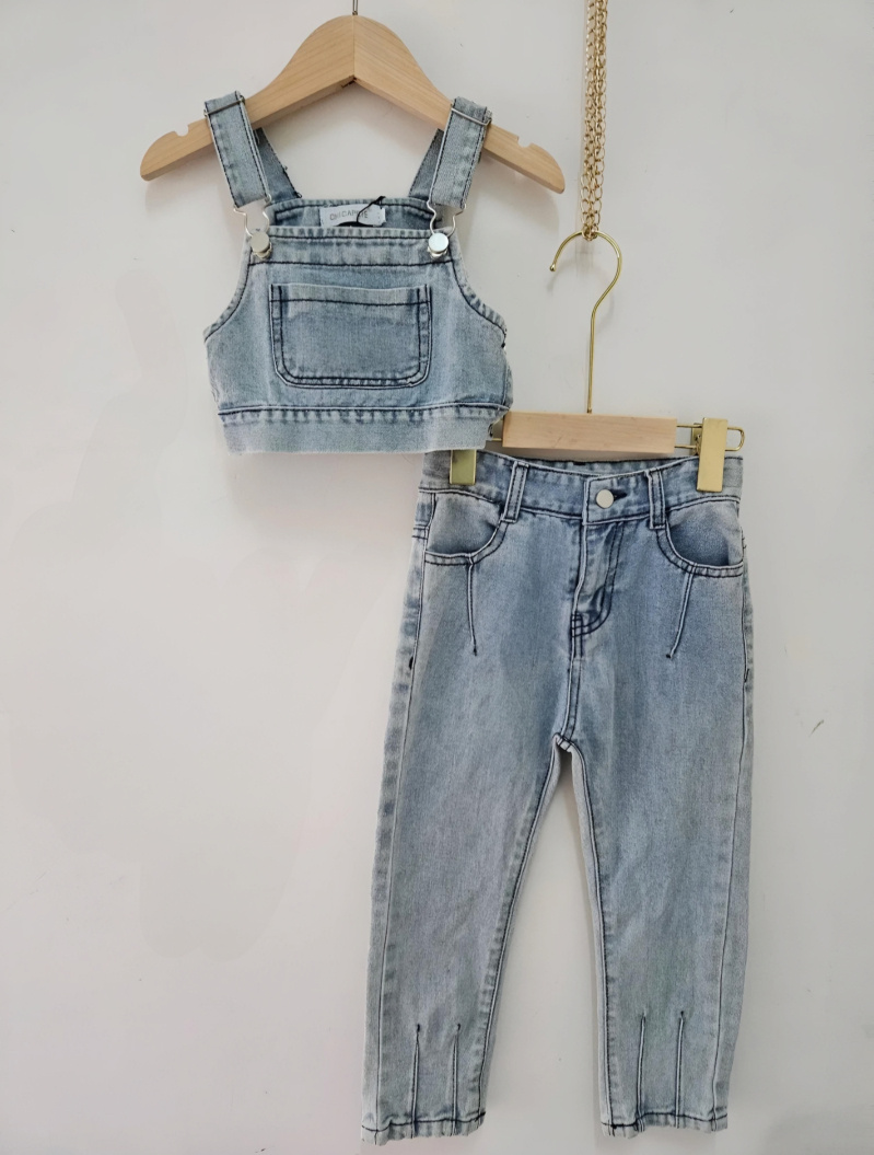 Mayorista Chicaprie - Conjunto Top con Tirantes y Pantalones Vaqueros Todas las Temporadas Clásico Niña