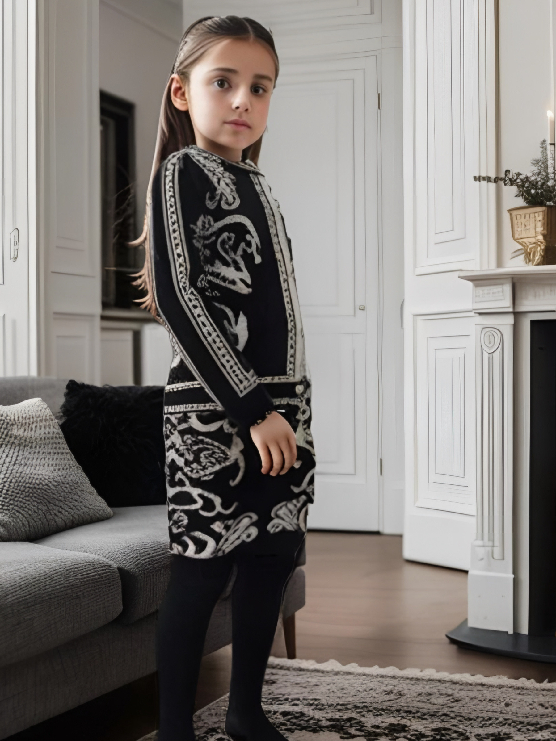Großhändler Chicaprie - Gestricktes Mädchen-Set mit Weste und Rock, mit Muster und passender Baskenmütze