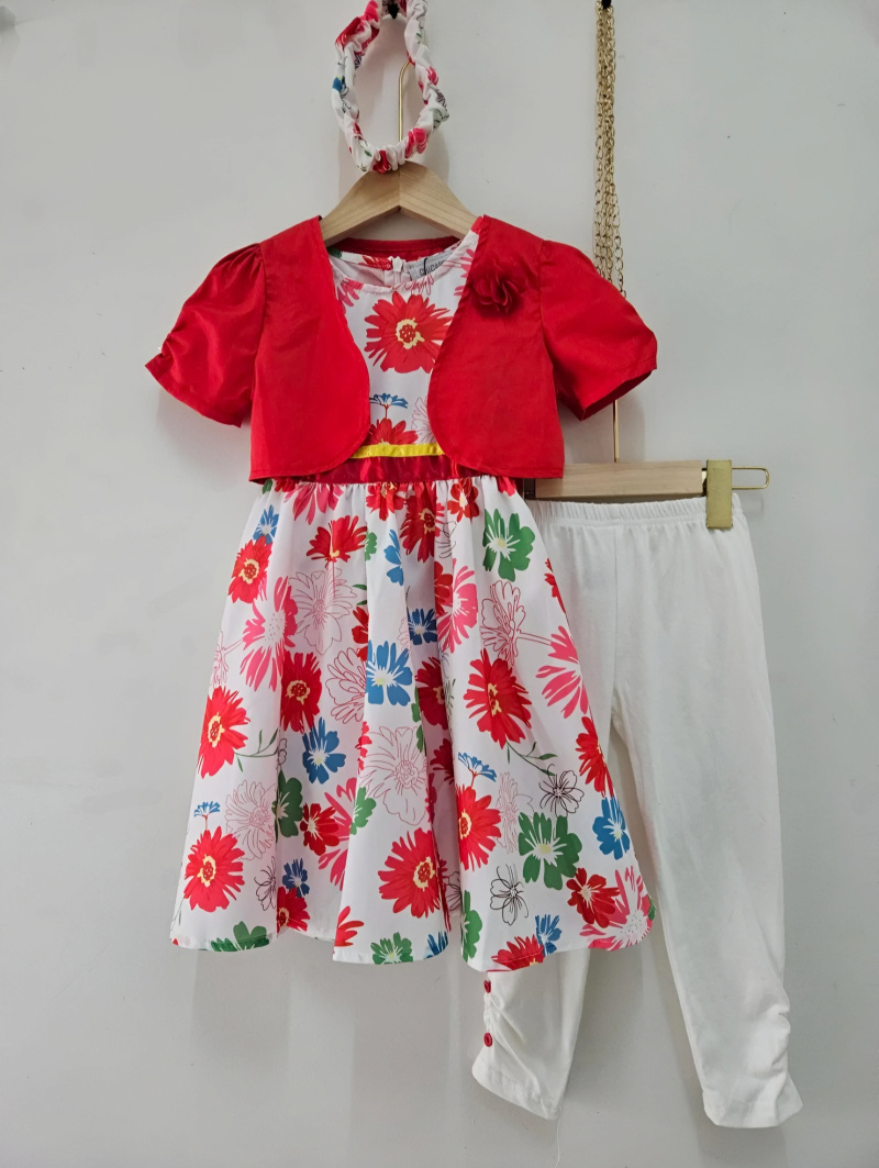 Großhändler Chicaprie - Blumenmädchenkleid mit Blumenmuster und Schleife und einfarbige Bolerojacke