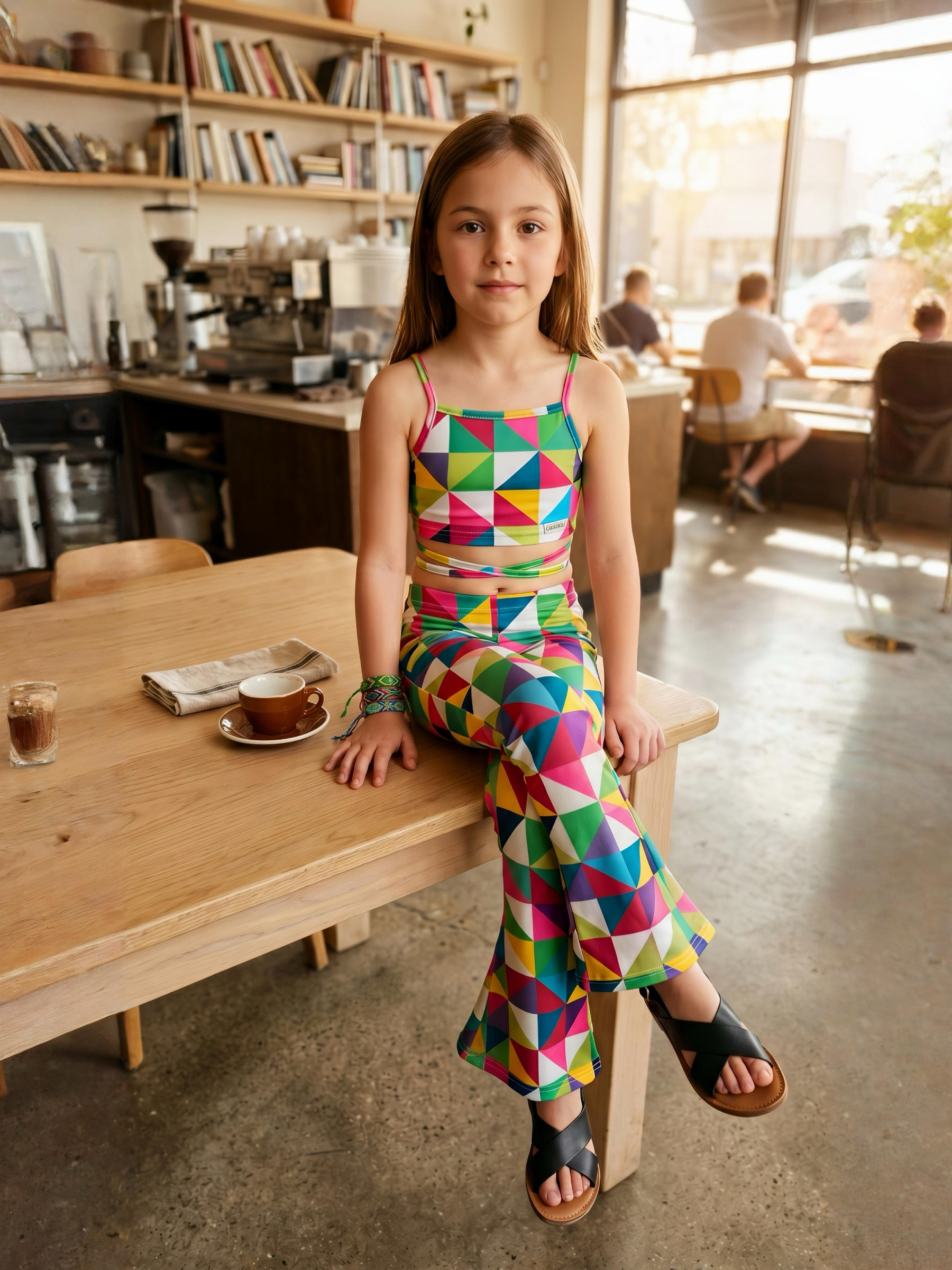 Großhändler Chicaprie - Bunt gemustertes Set aus Oberteil, Hose und Stirnband für Mädchen