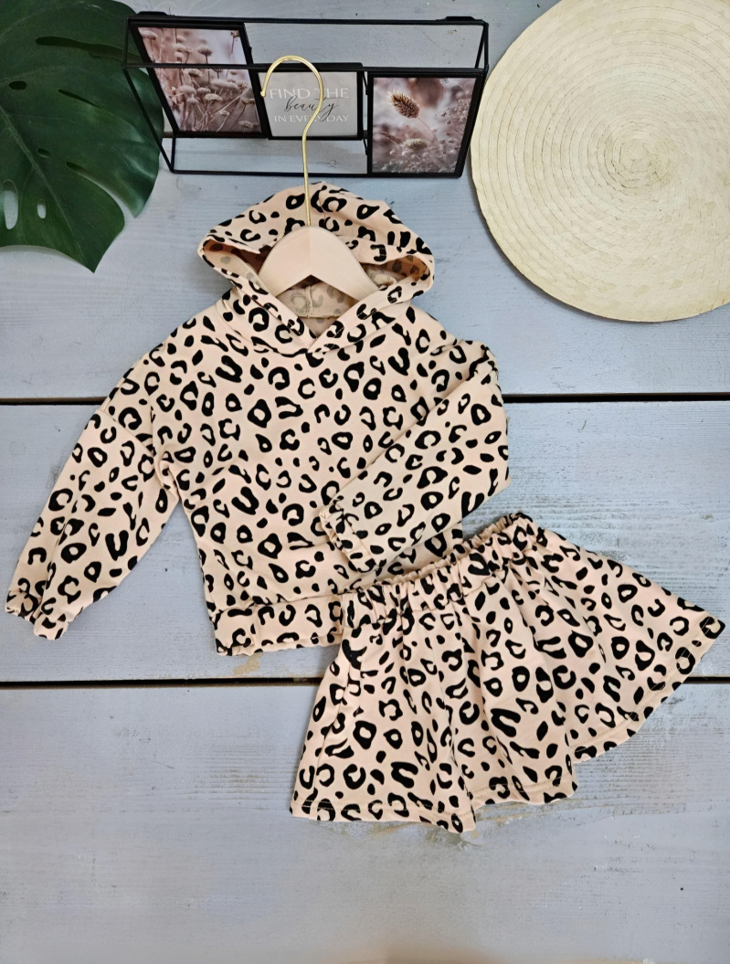 Wholesaler Chicaprie - Baby Girl's Leopard Print Hoodie and Short Skirt Set