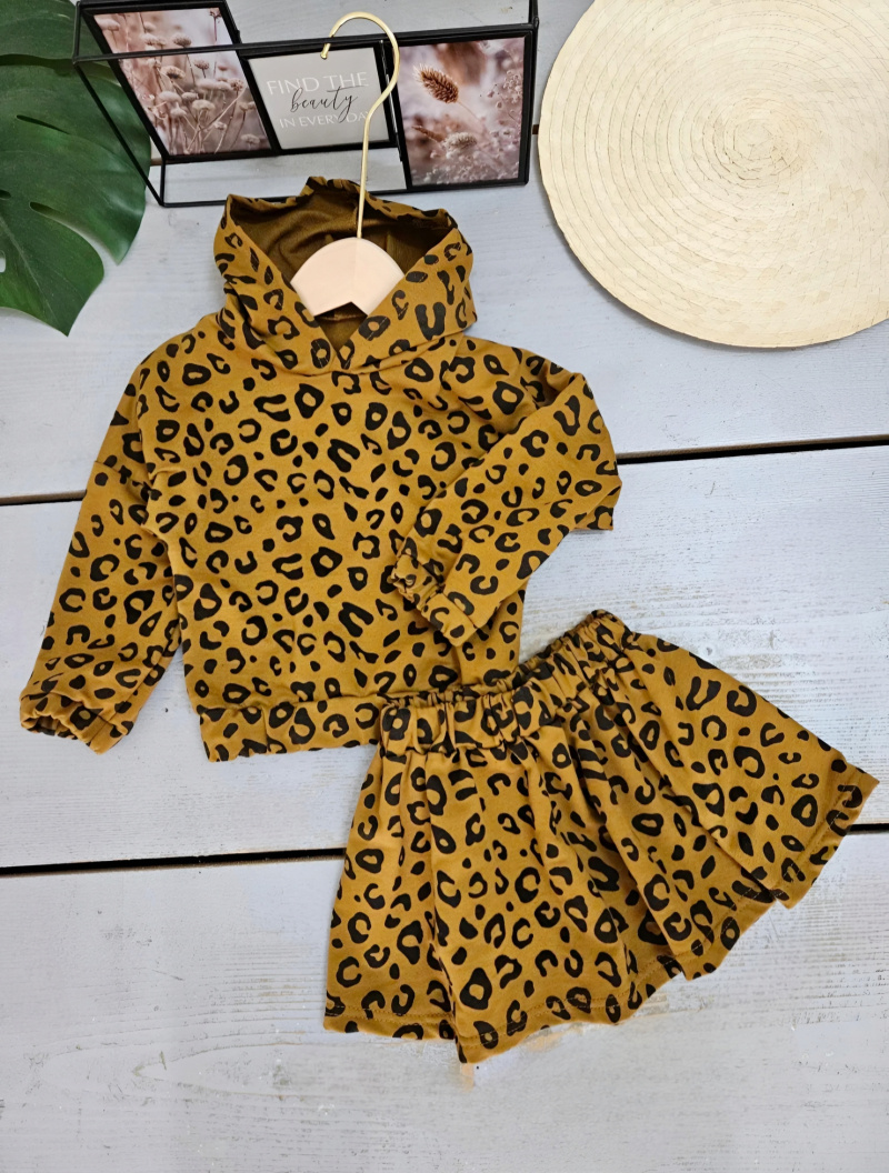 Großhändler Chicaprie - Set aus Sweatshirt und Rock mit Leopardenmuster für Baby-Mädchen