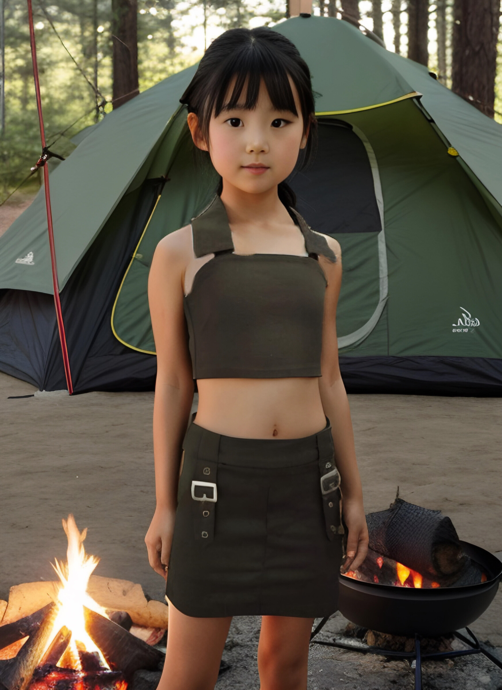 Grossiste Chicaprie - Ensemble Top Dos Nu Sans Manche Et Jupe Uni Style Scout Fille