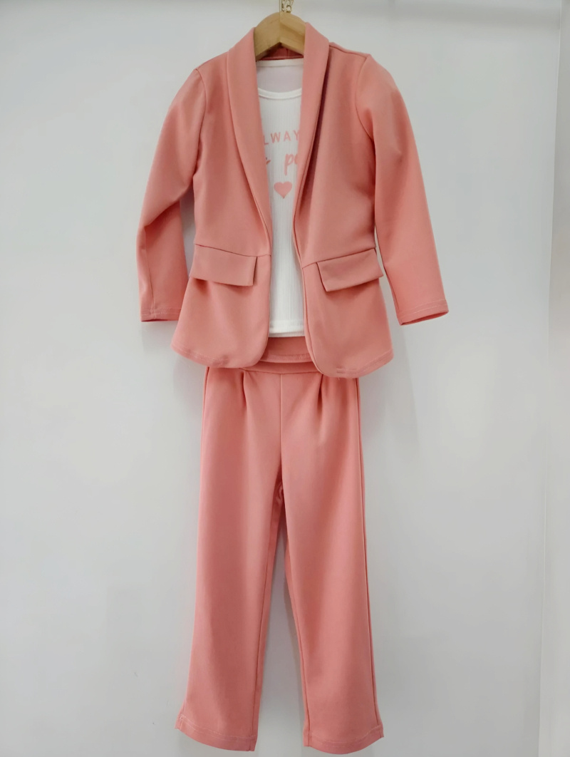 Großhändler Chicaprie - Blazer Und Einfarbige Hose Mit T-Shirt „Positive“ Mädchen