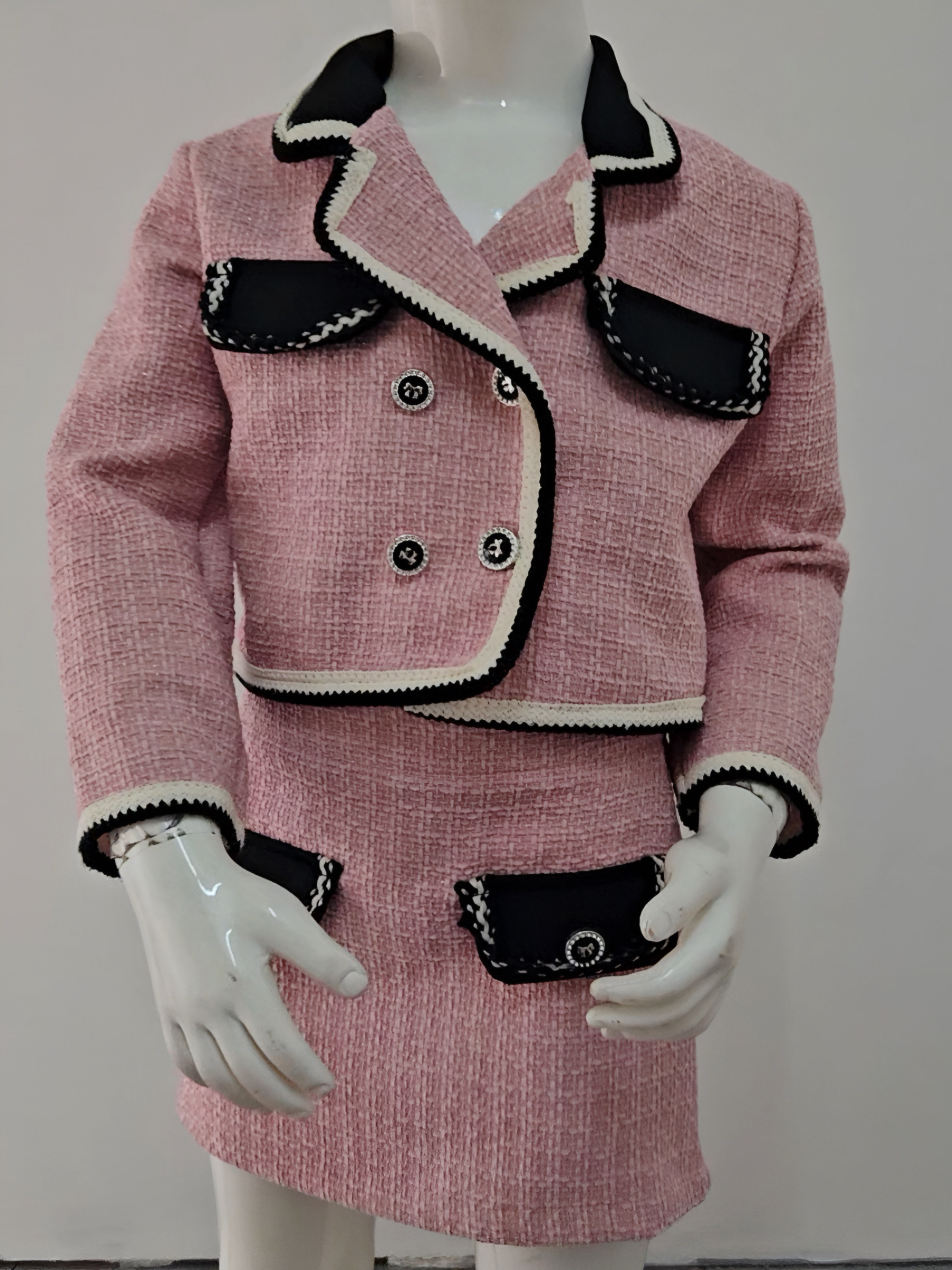 Wholesaler Chicaprie - Long sleeve jacket set false pockets and short tweed girl skirt