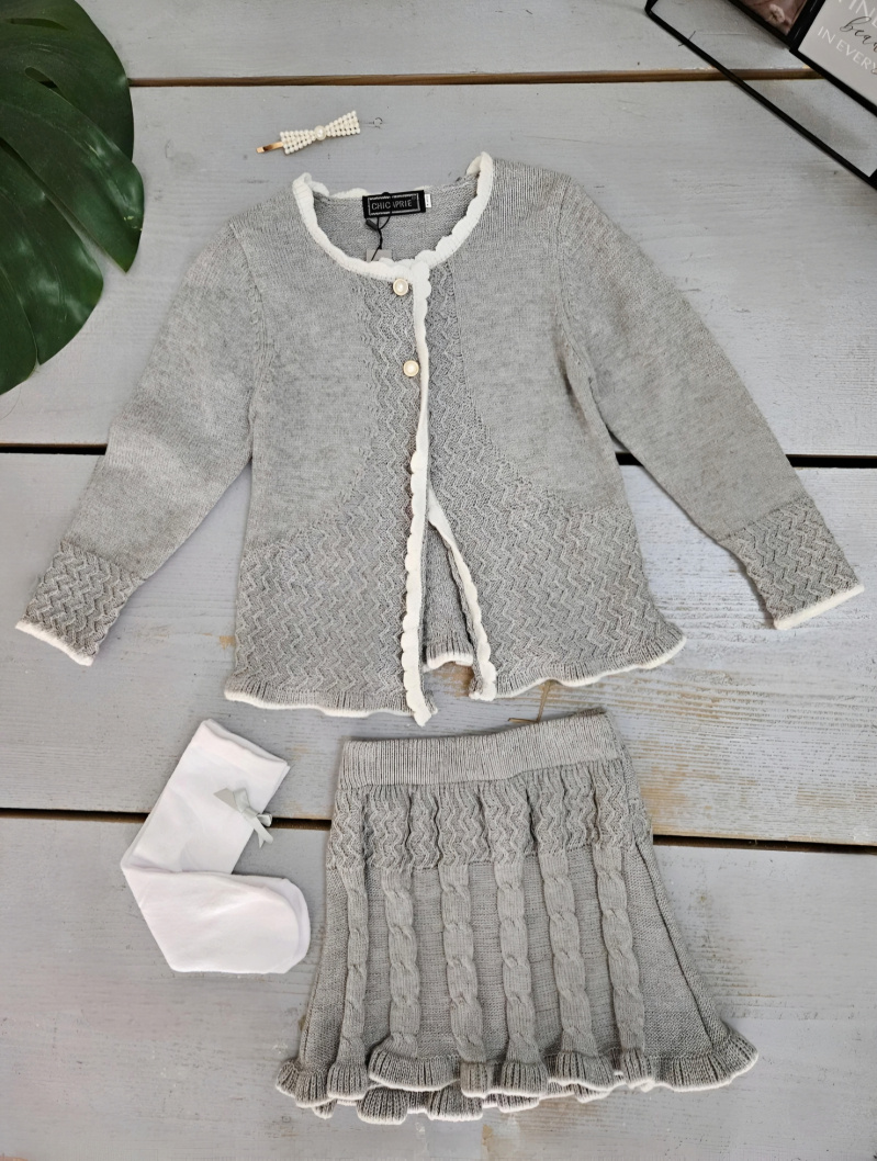 Wholesaler Chicaprie - Girl's Vest and Skirt Set with Embossed Knit