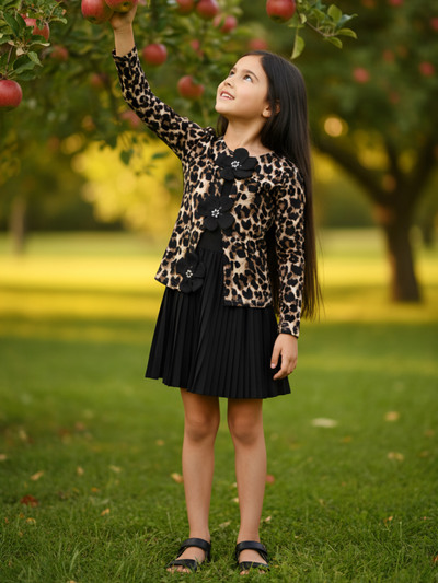 Grossista Chicaprie - Set Gilet Leopardato Floreale con Top a Spalline e Gonna Plissettata per Ragazze Grossista Chicaprie - Set Gilet Leopardato Floreale con Top a Spalline e Gonna Plissettata per Ragazze